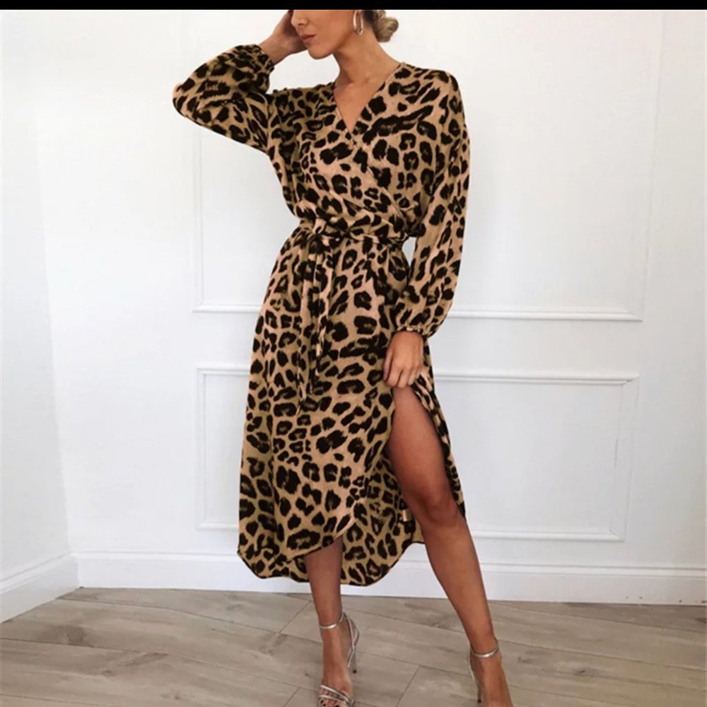 Leopard Dress Loose Long Sleeve